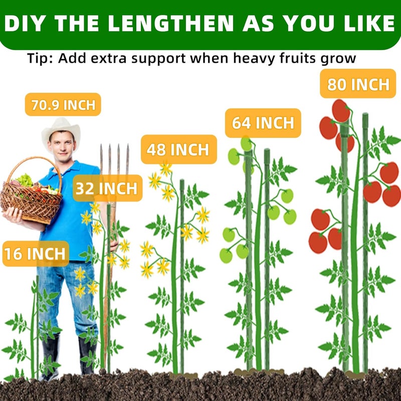 Fabulas Garden Stakes 16 Inch 30 Pack, Diy 4ft 5ft 6ft 7ft 8ft Tomato Stakes Plastic Coated Metal Plant Sticks Stakes Supports with 20 Connectors 15 Rotatable Clips for Indoor Outdoor Plants Vegetable - Image 3